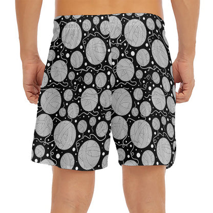 Black And White Yarn Pattern Print Men's Split Running Shorts