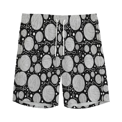 Black And White Yarn Pattern Print Men's Sports Shorts