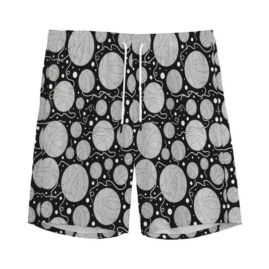 Black And White Yarn Pattern Print Men's Sports Shorts