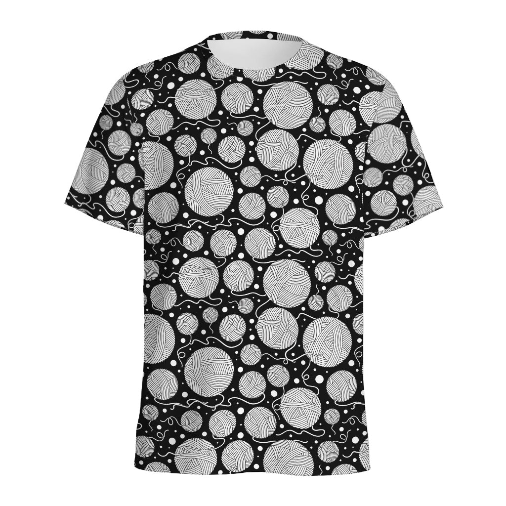 Black And White Yarn Pattern Print Men's Sports T-Shirt
