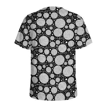 Black And White Yarn Pattern Print Men's Sports T-Shirt