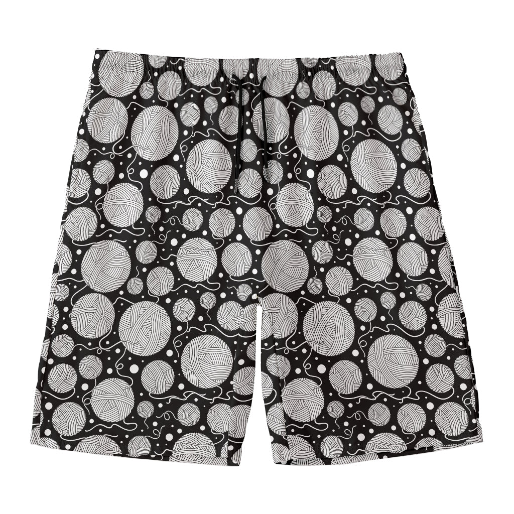 Black And White Yarn Pattern Print Men's Swim Trunks