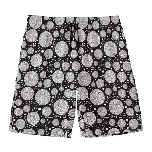 Black And White Yarn Pattern Print Men's Swim Trunks