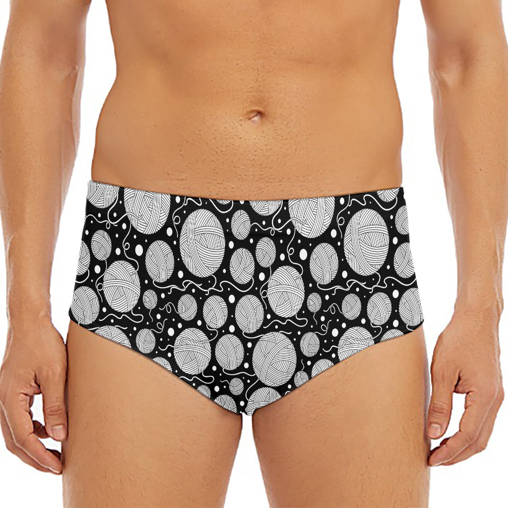 Black And White Yarn Pattern Print Men's Triangle Swim Briefs