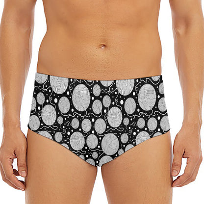 Black And White Yarn Pattern Print Men's Triangle Swim Briefs