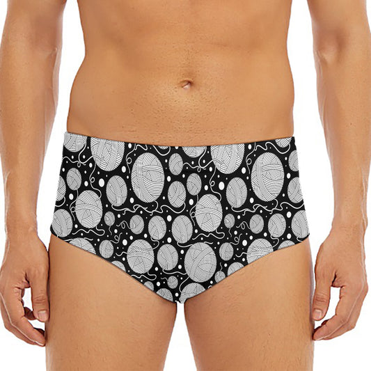 Black And White Yarn Pattern Print Men's Triangle Swim Briefs