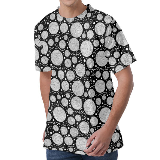 Black And White Yarn Pattern Print Men's Velvet T-Shirt