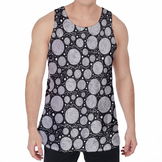 Black And White Yarn Pattern Print Men's Velvet Tank Top