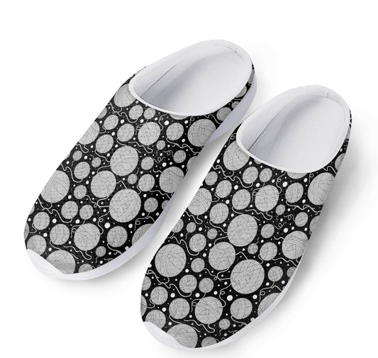 Black And White Yarn Pattern Print Mesh Casual Shoes