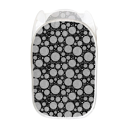 Black And White Yarn Pattern Print Mesh Laundry Hamper