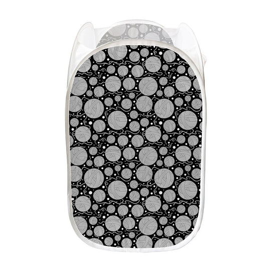 Black And White Yarn Pattern Print Mesh Laundry Hamper
