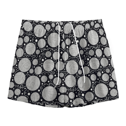 Black And White Yarn Pattern Print Mesh Shorts