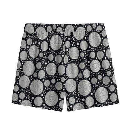 Black And White Yarn Pattern Print Mesh Shorts