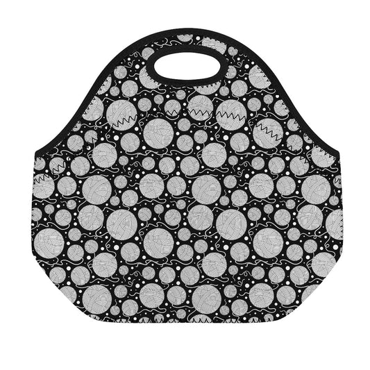 Black And White Yarn Pattern Print Neoprene Lunch Bag