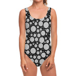 Black And White Yarn Pattern Print One Piece Swimsuit