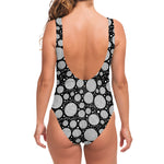 Black And White Yarn Pattern Print One Piece Swimsuit