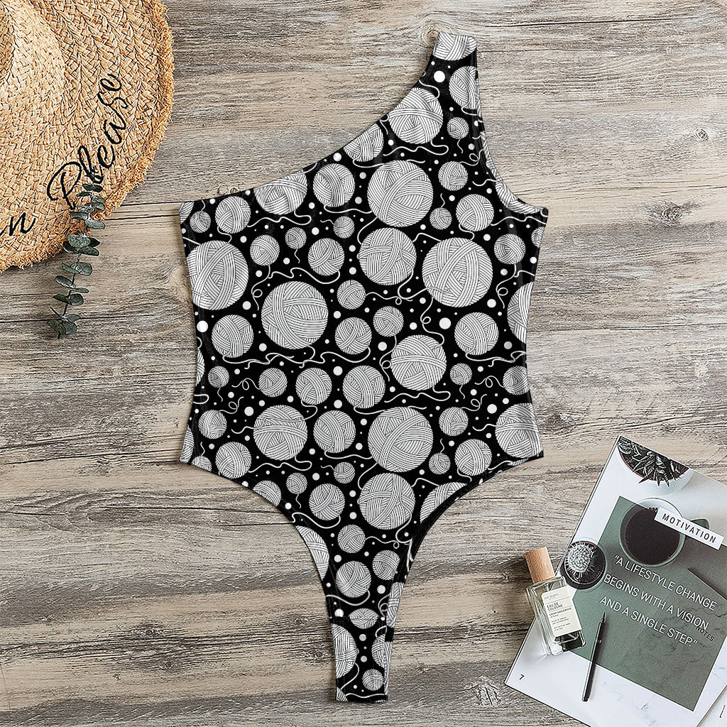 Black And White Yarn Pattern Print One Shoulder Bodysuit