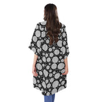 Black And White Yarn Pattern Print Open Front Beach Cover Up