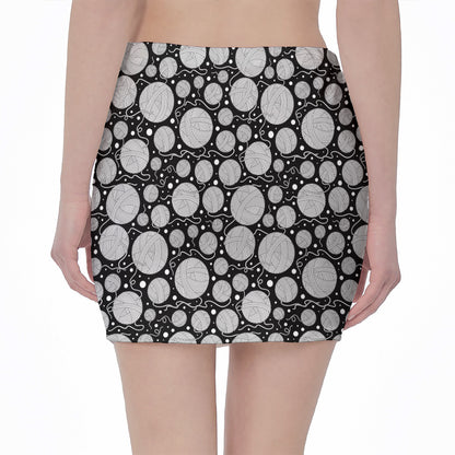 Black And White Yarn Pattern Print Pencil Mini Skirt