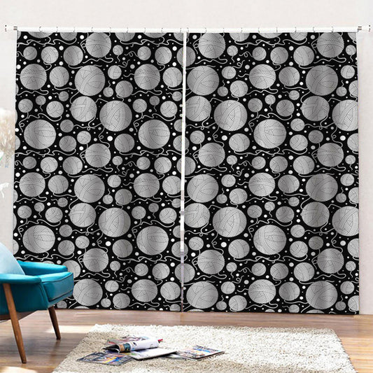 Black And White Yarn Pattern Print Pencil Pleat Curtains