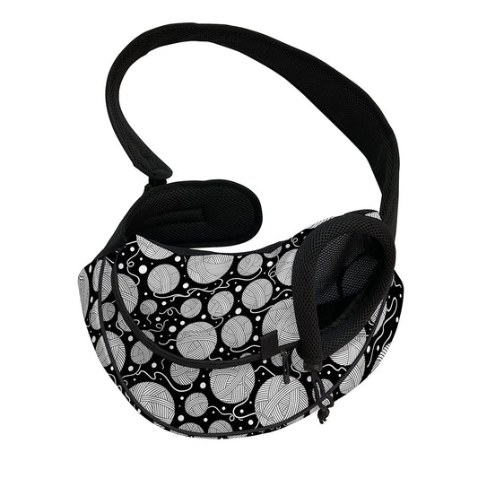Black And White Yarn Pattern Print Pet Sling Carrier
