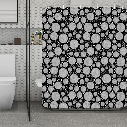 Black And White Yarn Pattern Print Polyester Shower Curtain