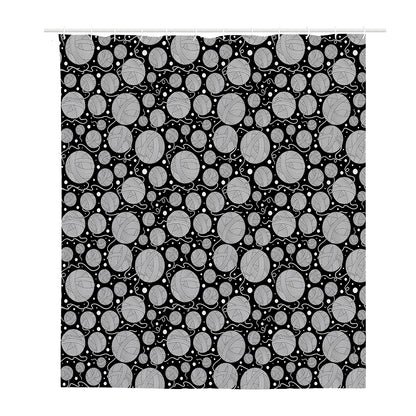 Black And White Yarn Pattern Print Polyester Shower Curtain