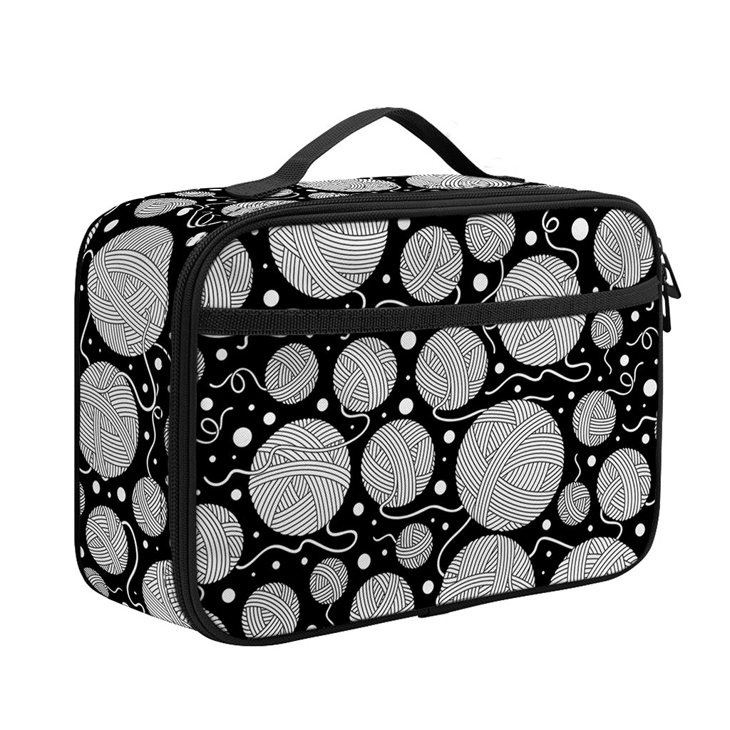 Black And White Yarn Pattern Print Portable Lunch Bag