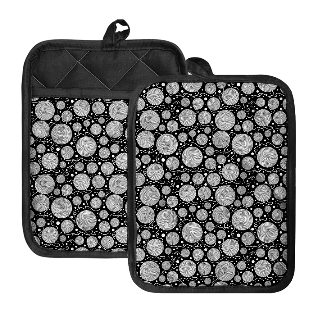 Black And White Yarn Pattern Print Pot Holders With Pocket