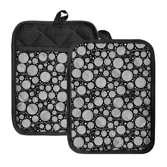 Black And White Yarn Pattern Print Pot Holders With Pocket