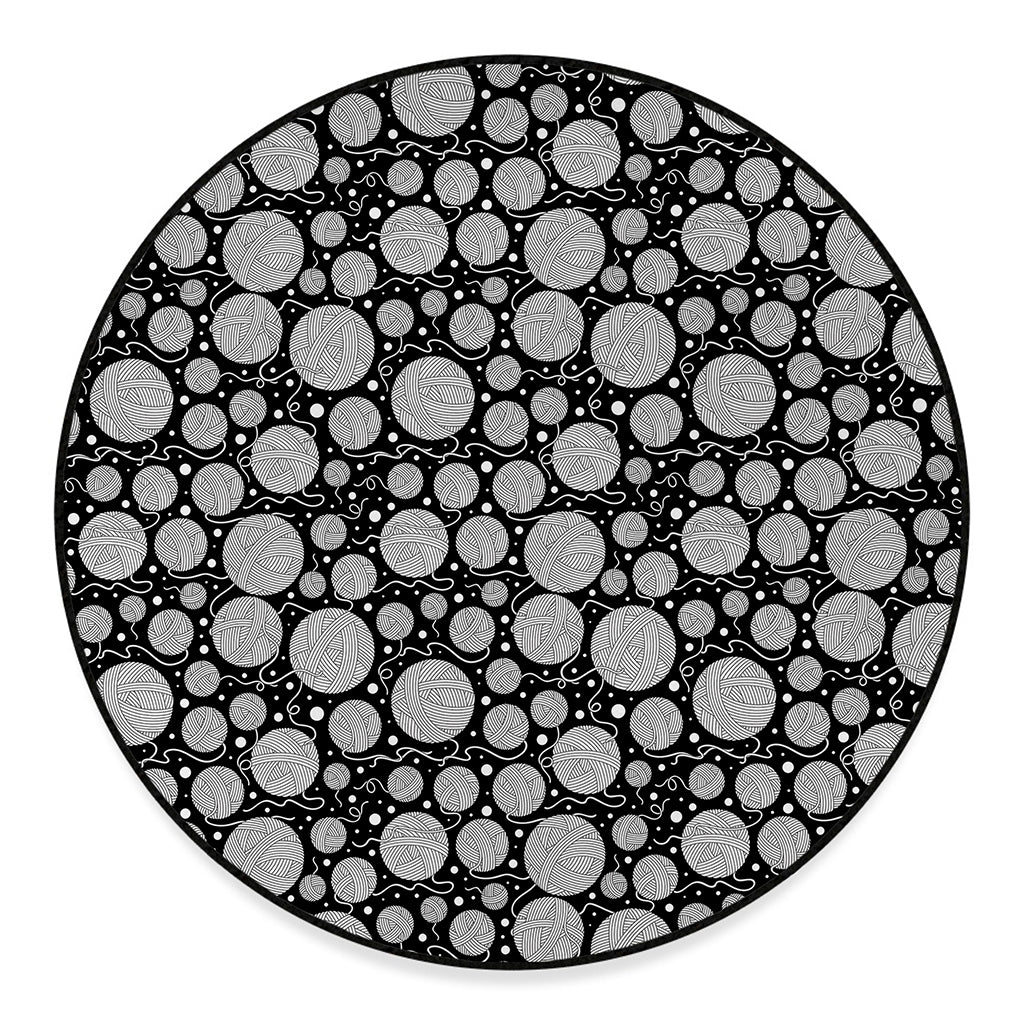 Black And White Yarn Pattern Print Round Floor Mat