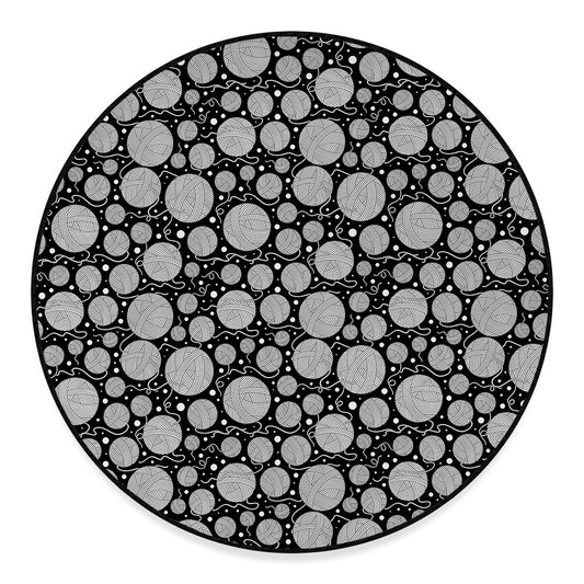 Black And White Yarn Pattern Print Round Floor Mat