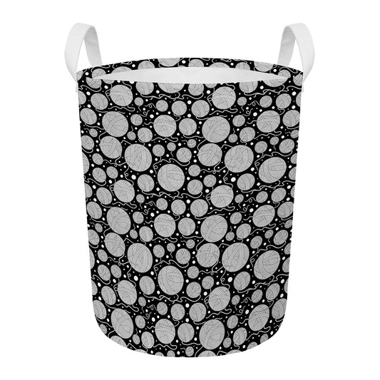 Black And White Yarn Pattern Print Round Laundry Basket