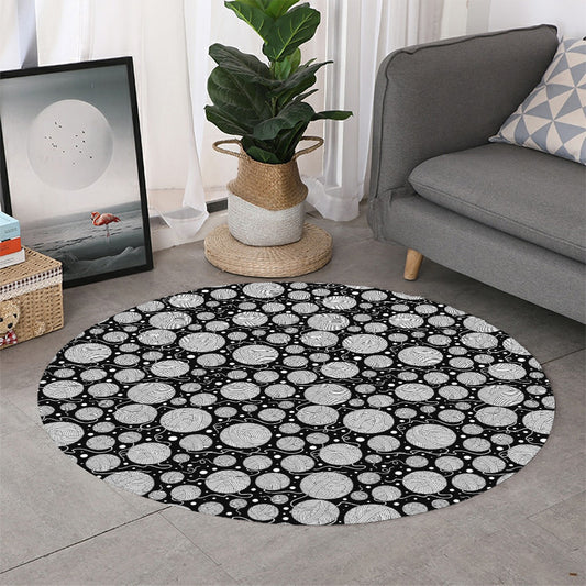 Black And White Yarn Pattern Print Round Rug