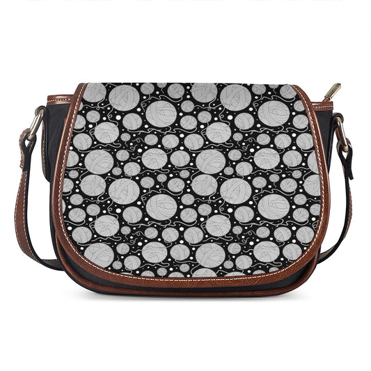 Black And White Yarn Pattern Print Saddle Bag