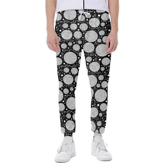 Black And White Yarn Pattern Print Scuba Joggers