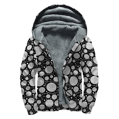 Black And White Yarn Pattern Print Sherpa Lined Zip Up Hoodie