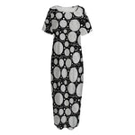 Black And White Yarn Pattern Print Short Sleeve Long Nightdress