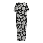 Black And White Yarn Pattern Print Short Sleeve Long Nightdress