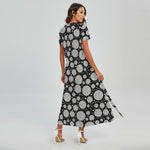 Black And White Yarn Pattern Print Short Sleeve Maxi Dress