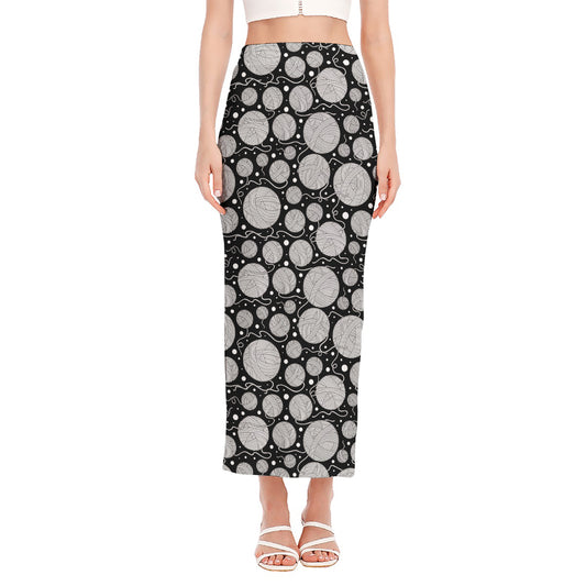 Black And White Yarn Pattern Print Side Slit Maxi Skirt
