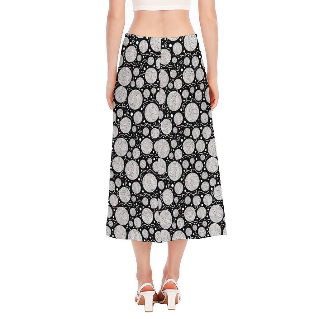 Black And White Yarn Pattern Print Side Slit Midi Skirt