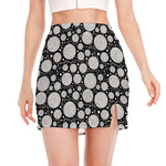 Black And White Yarn Pattern Print Side Slit Mini Skirt
