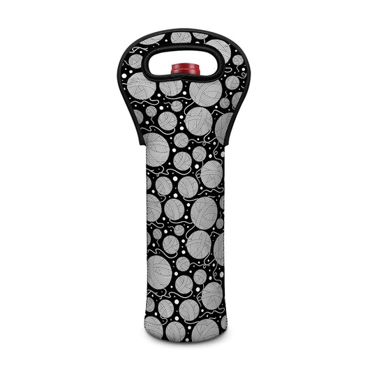 Black And White Yarn Pattern Print Single Neoprene Wine Tote