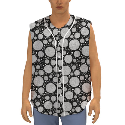Black And White Yarn Pattern Print Sleeveless Baseball Jersey