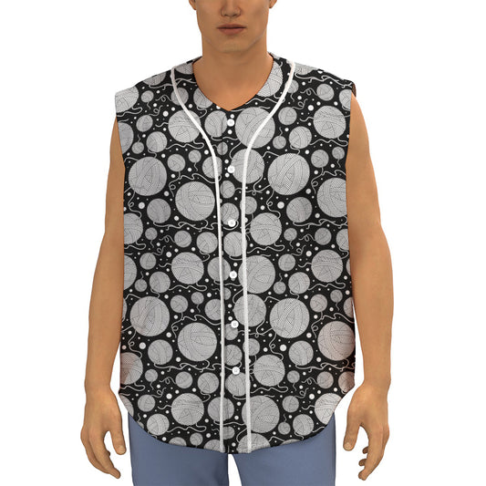 Black And White Yarn Pattern Print Sleeveless Baseball Jersey