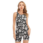 Black And White Yarn Pattern Print Sleeveless One Piece Swimsuit