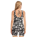 Black And White Yarn Pattern Print Sleeveless One Piece Swimsuit