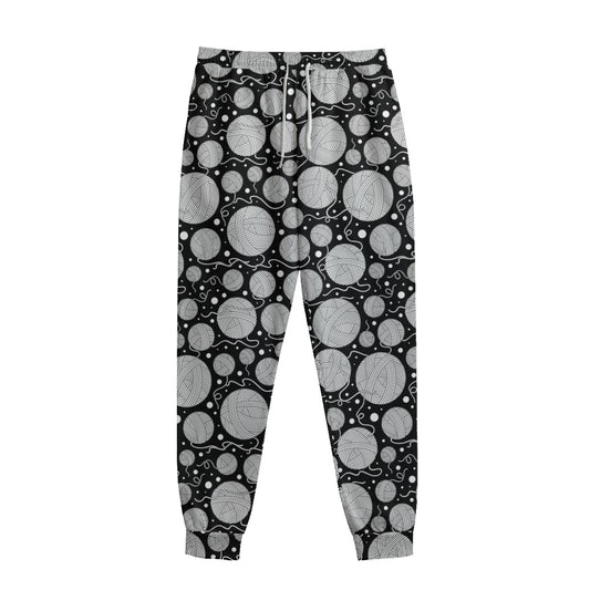 Black And White Yarn Pattern Print Sweatpants
