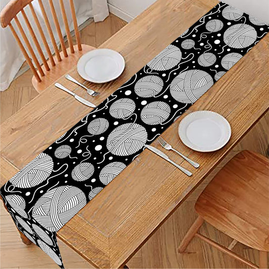 Black And White Yarn Pattern Print Table Runner